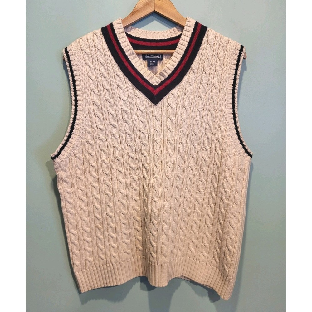 Lands' End Cream V-Neck Sweater Vest